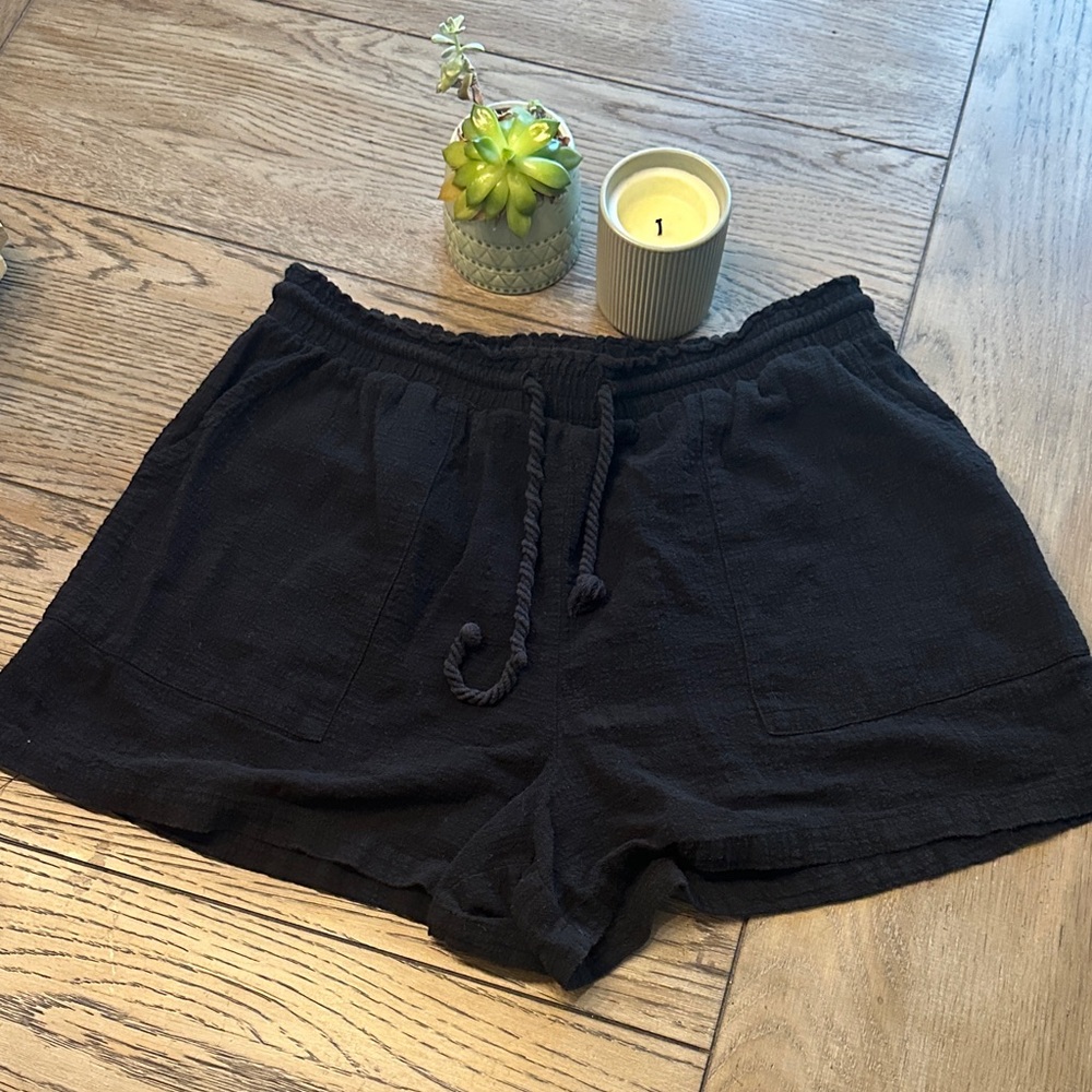 Cotton On Black High Waisted Cotton Drawstring Shorts Size 10 Casual Loungewear